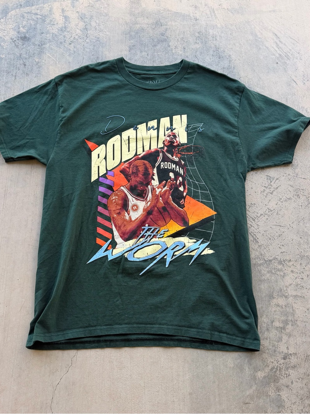 Rodman The Worm Crewneck Tee in Dark Green - large Dennis Rodman